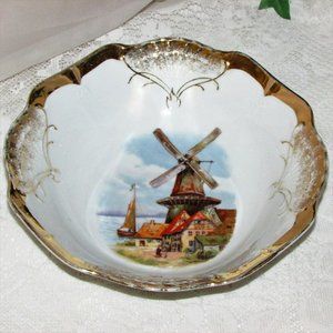 Old Nuremberg Ware Lg. German Porcelain Bowl Germany Windmill Centerpiece Decor